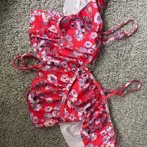 H&M Bright Coral Floral Wrap Bikini Top
